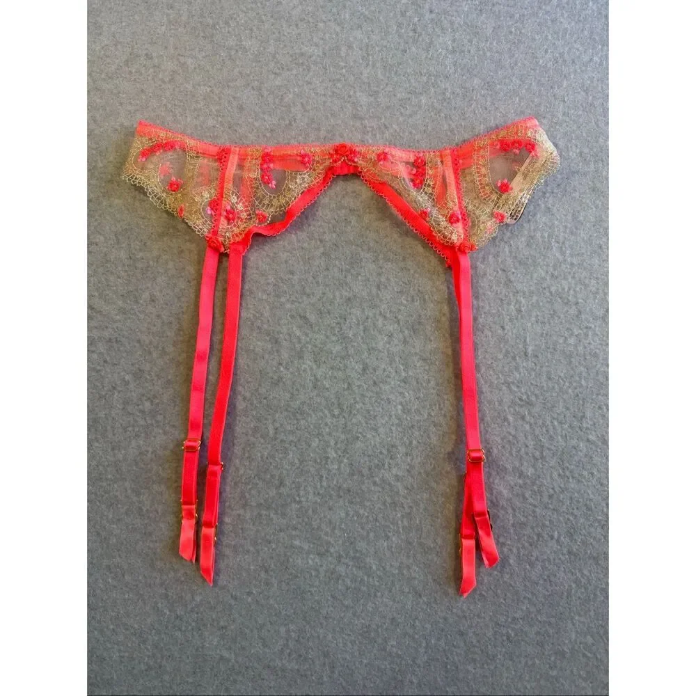 Victoria secret hot pink gold rose garter M/L